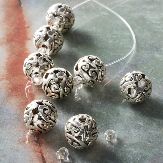 12 Pack: Silver-Plated Round Filigree Beads, 10mm by Bead Landing™